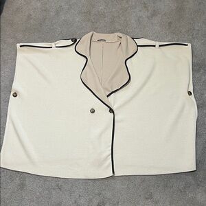 Made in Italy Double Breasted Button Poncho Jacket with Black Contrast Trim OS